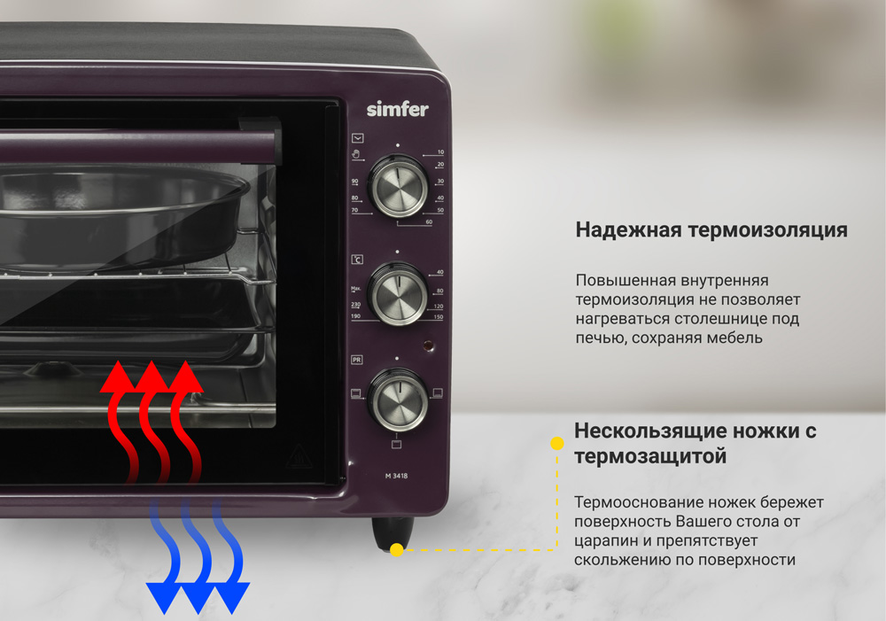 Мини-печь Simfer M3418 ALBENI Comfort, 3 режима работы, цвет фиолетовый - фото 4