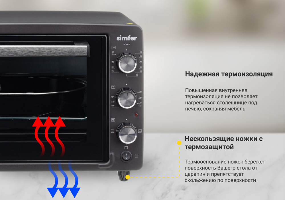 Мини-печь Simfer M3406 Albeni Comfort, 4 режима работы, с вертелом, цвет черный - фото 4