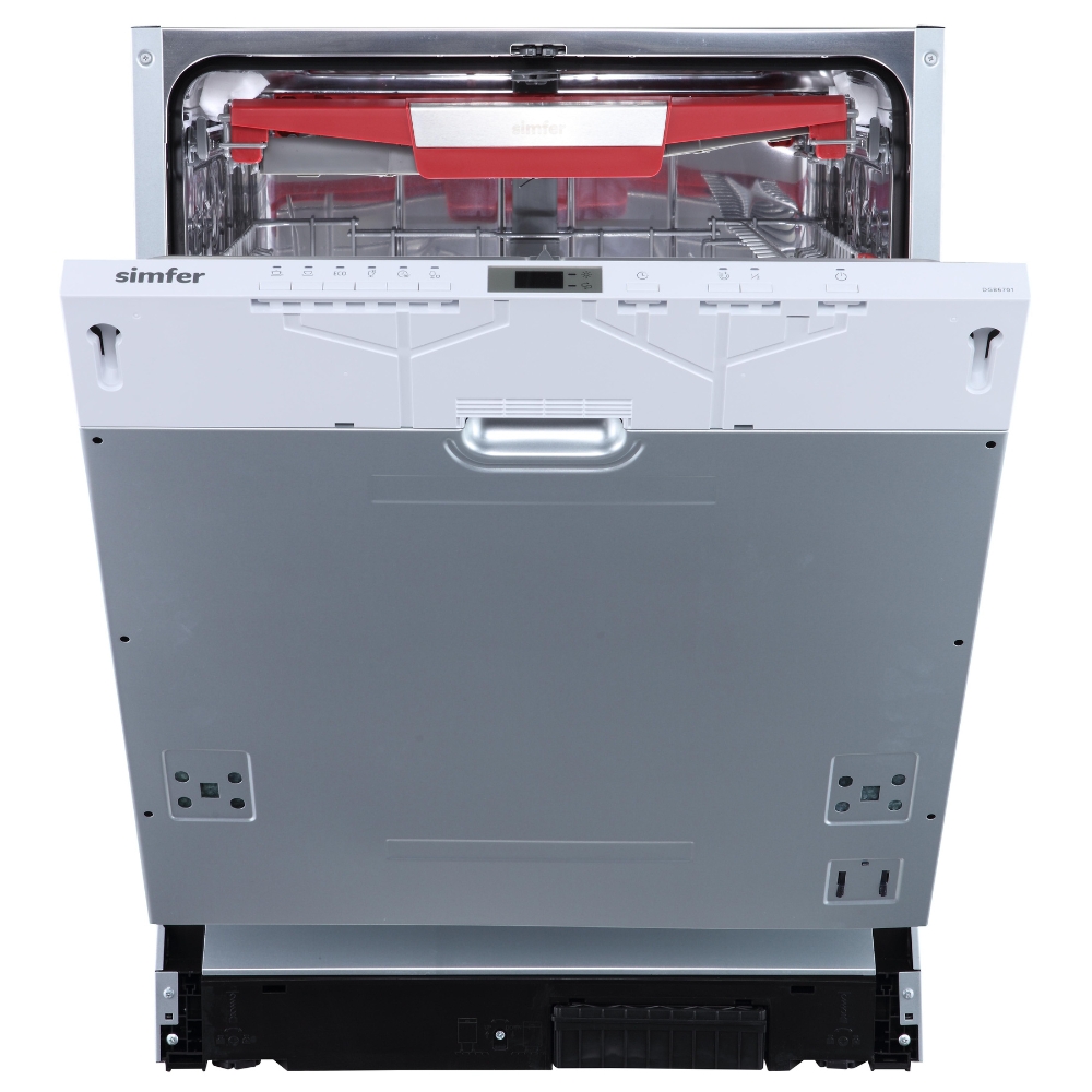 Встраиваемая посудомоечная машина Simfer DGB6701 (aqua stop, луч на полу, верхняя полка складывается, энергоэффективность A+++, внутренняя подсветка, вместимость 14 комплектов), цвет серебристый